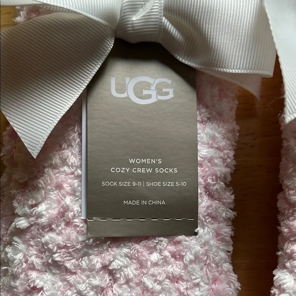 UGG Pink Fuzzy Socks Bundle with White Bow *NWT* - Picture 2 of 4